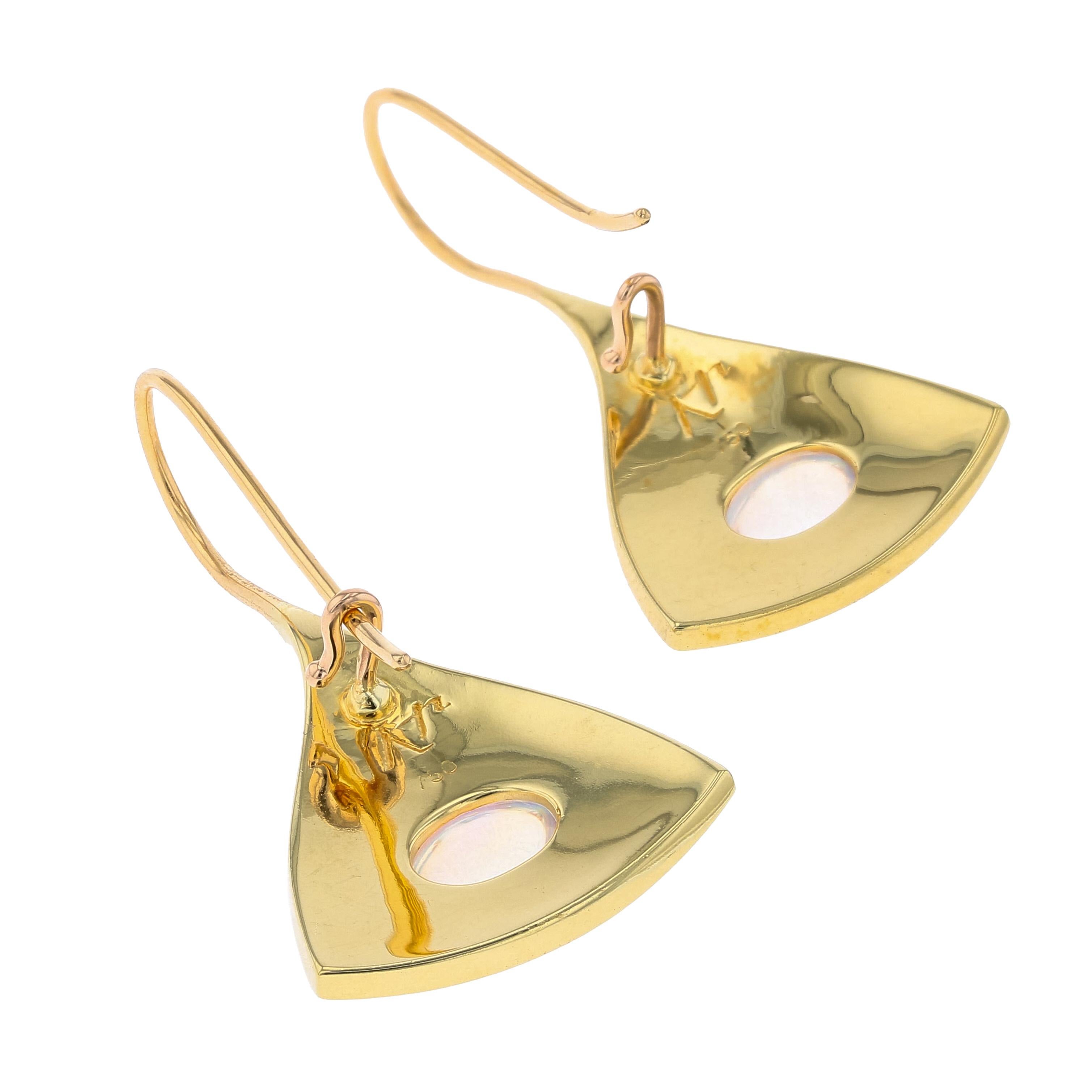Kent Raible 18 Karat Gold Moonstone Drop Earrings with Gold Granulation 5