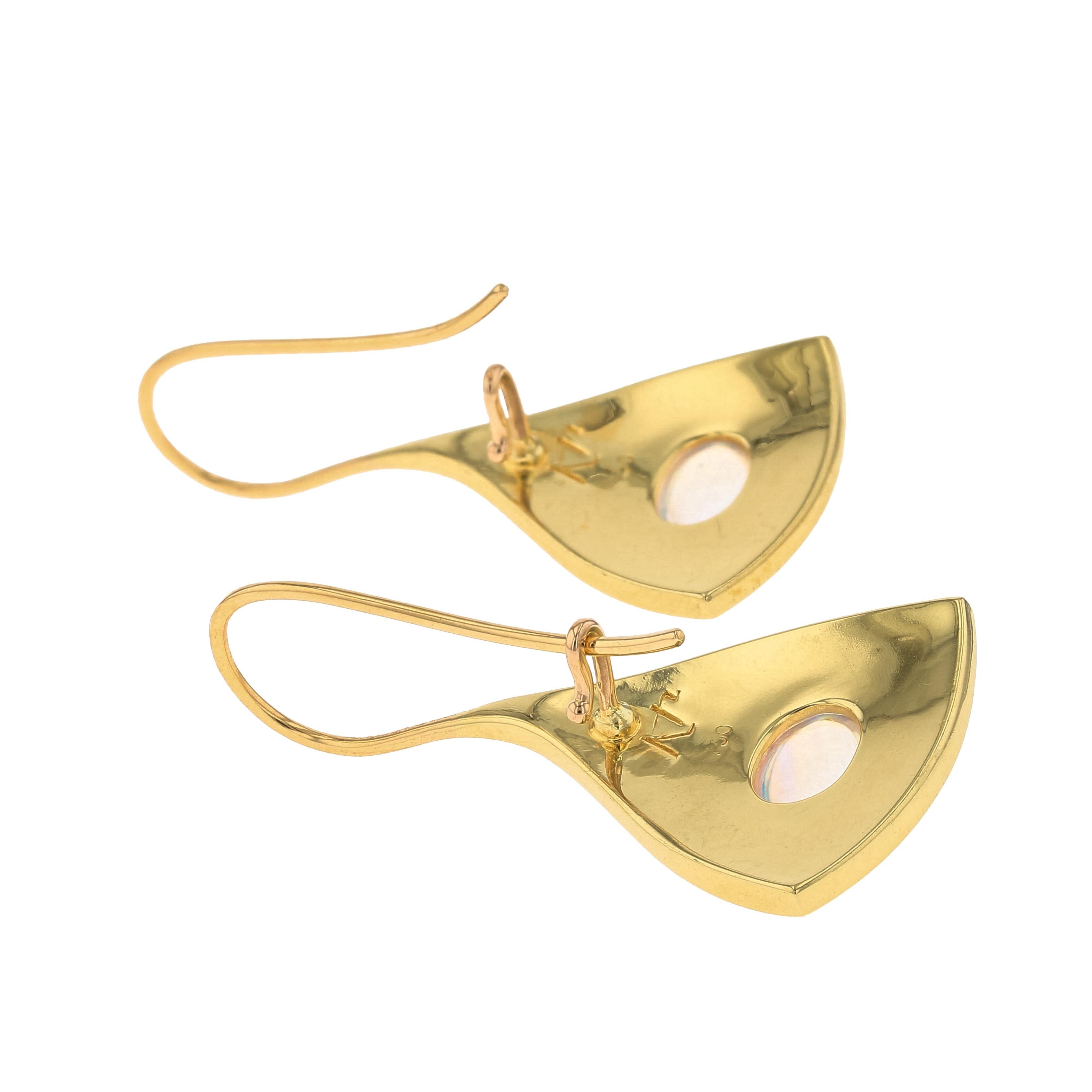 Kent Raible 18 Karat Gold Moonstone Drop Earrings with Gold Granulation 4