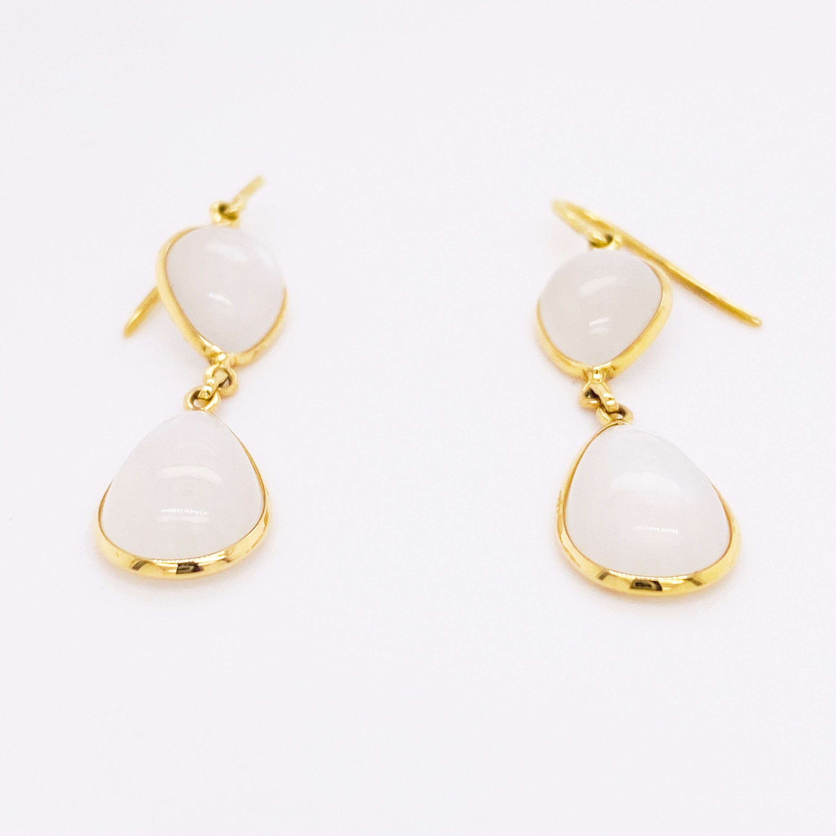 Pear Cut Moonstone Earrings, 18 Karat Yellow Gold, Dangle Earrings, Pear
