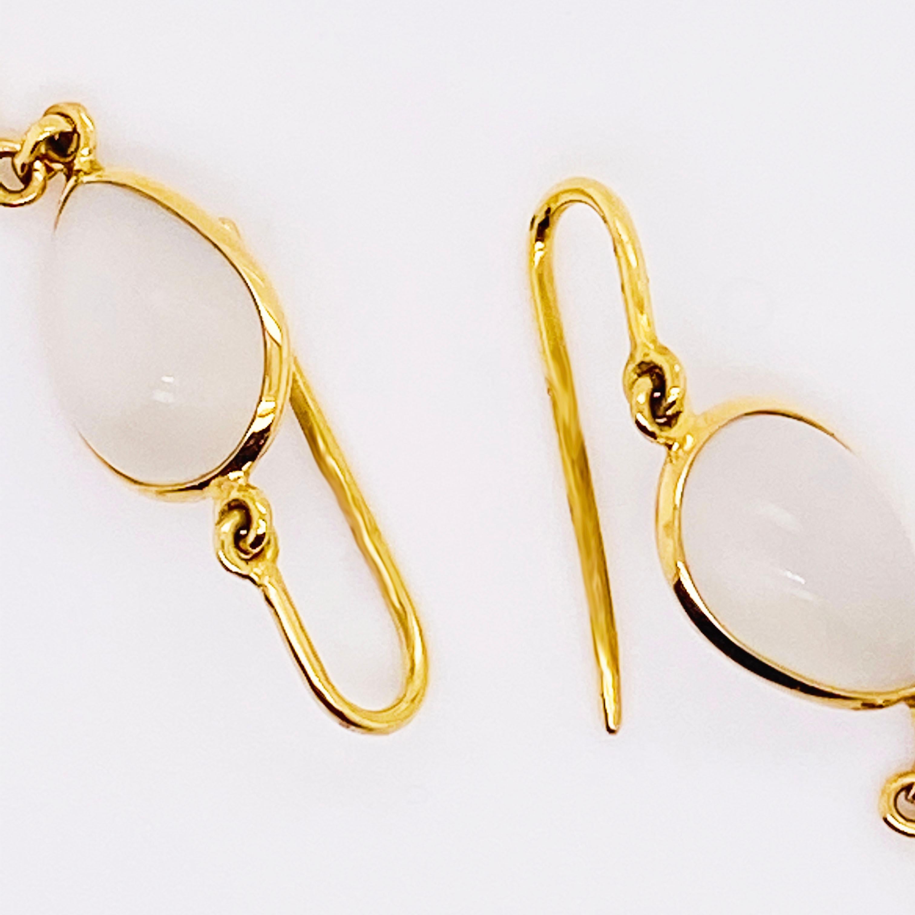 Women's Moonstone Earrings, 18 Karat Yellow Gold, Dangle Earrings, Pear