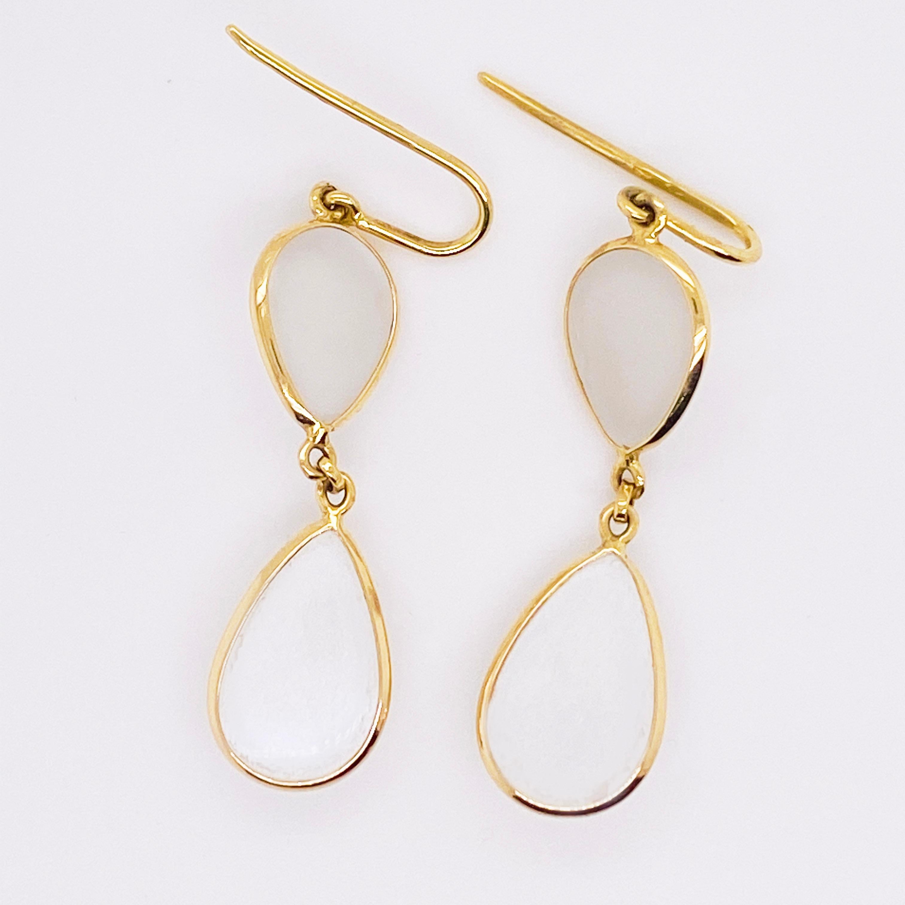Moonstone Earrings, 18 Karat Yellow Gold, Dangle Earrings, Pear 1