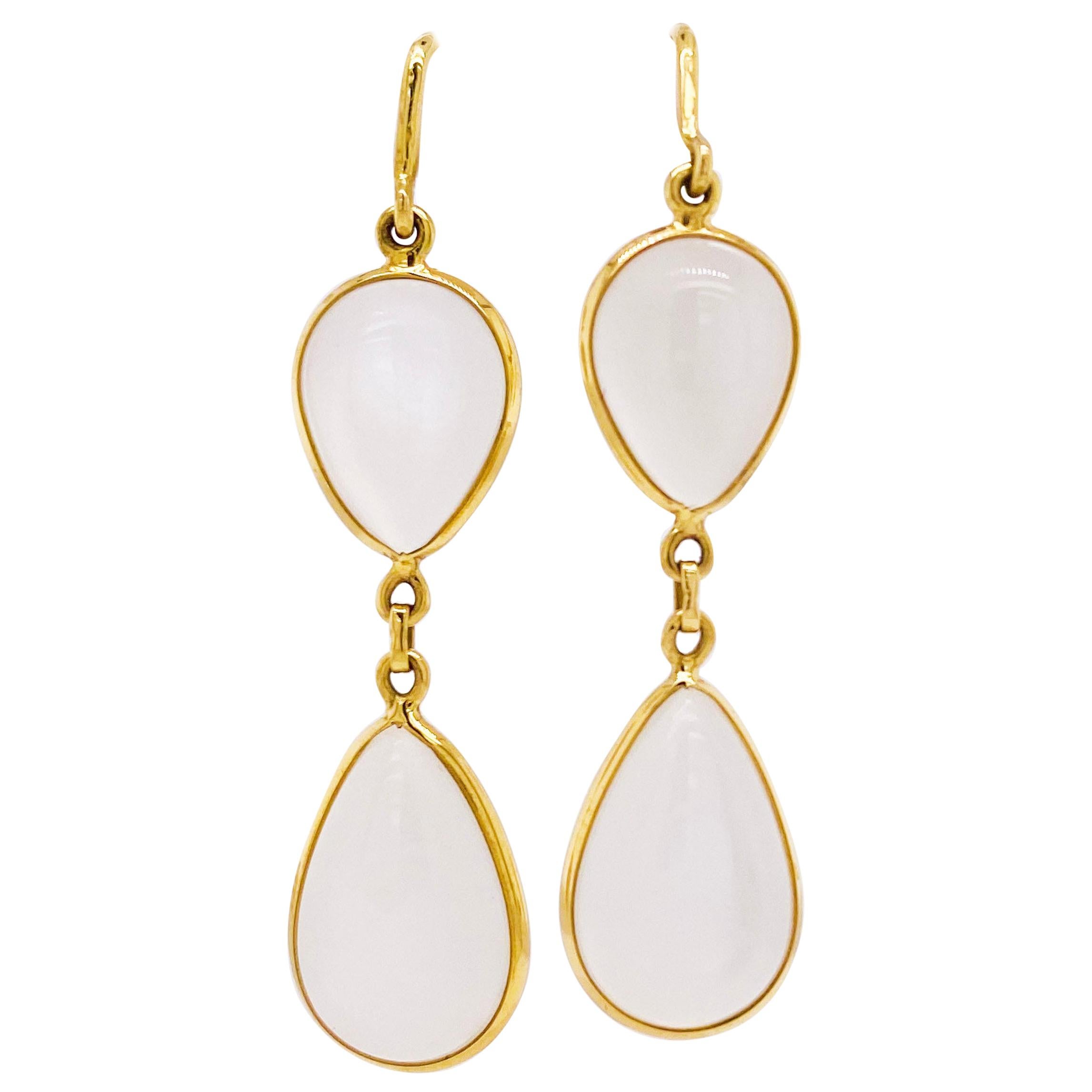 Moonstone Earrings, 18 Karat Yellow Gold, Dangle Earrings, Pear