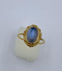 Moonstone Etruscan Revival Ring Gold Antique Victorian Cannetille Beading