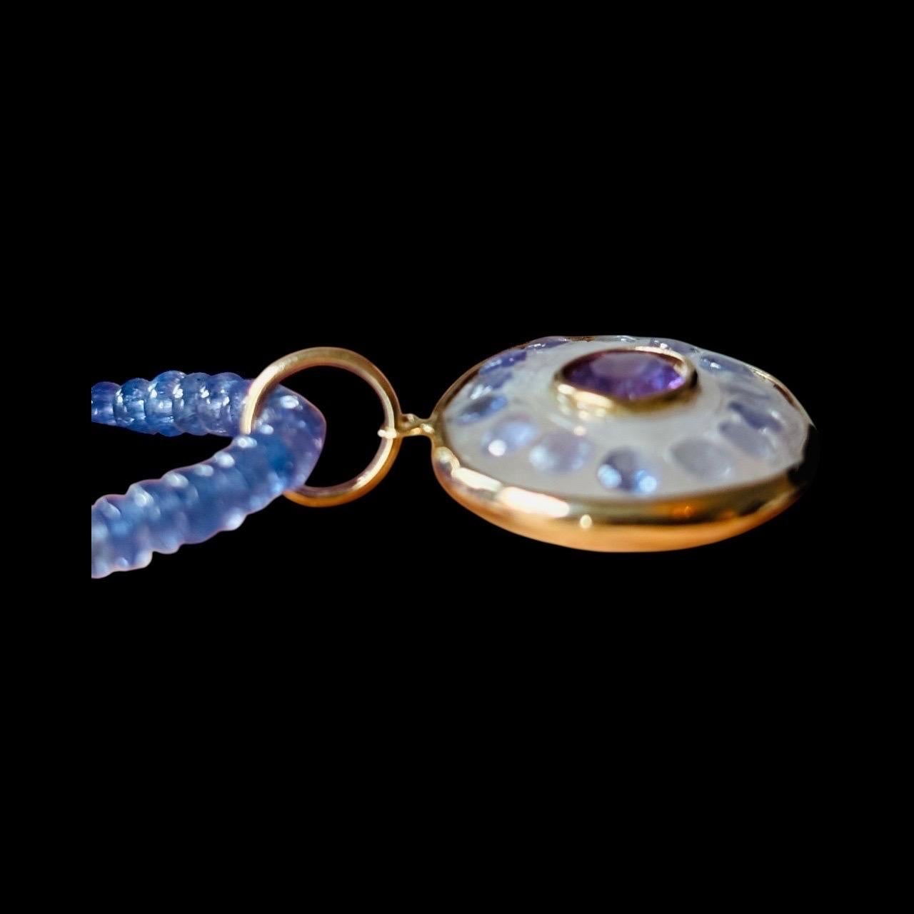 Malocchio in pietra di luna con ametista, tanzanite e collana in oro 14k con tanzanite in vendita 7