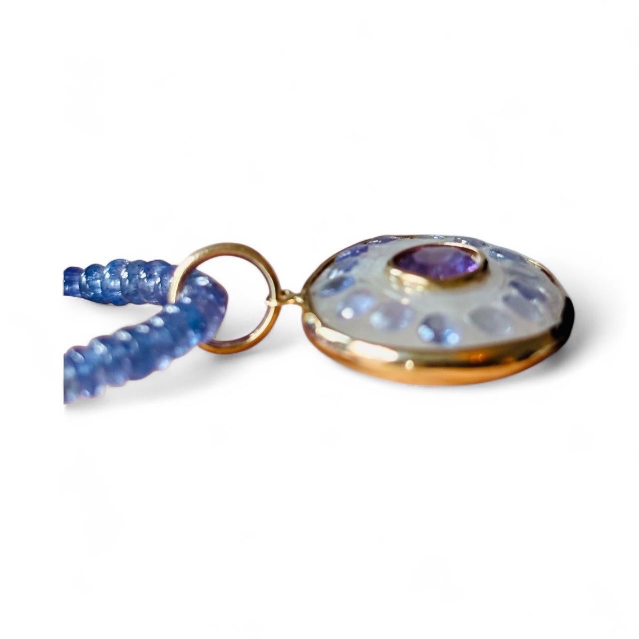 Taglio misto Malocchio in pietra di luna con ametista, tanzanite e collana in oro 14k con tanzanite in vendita