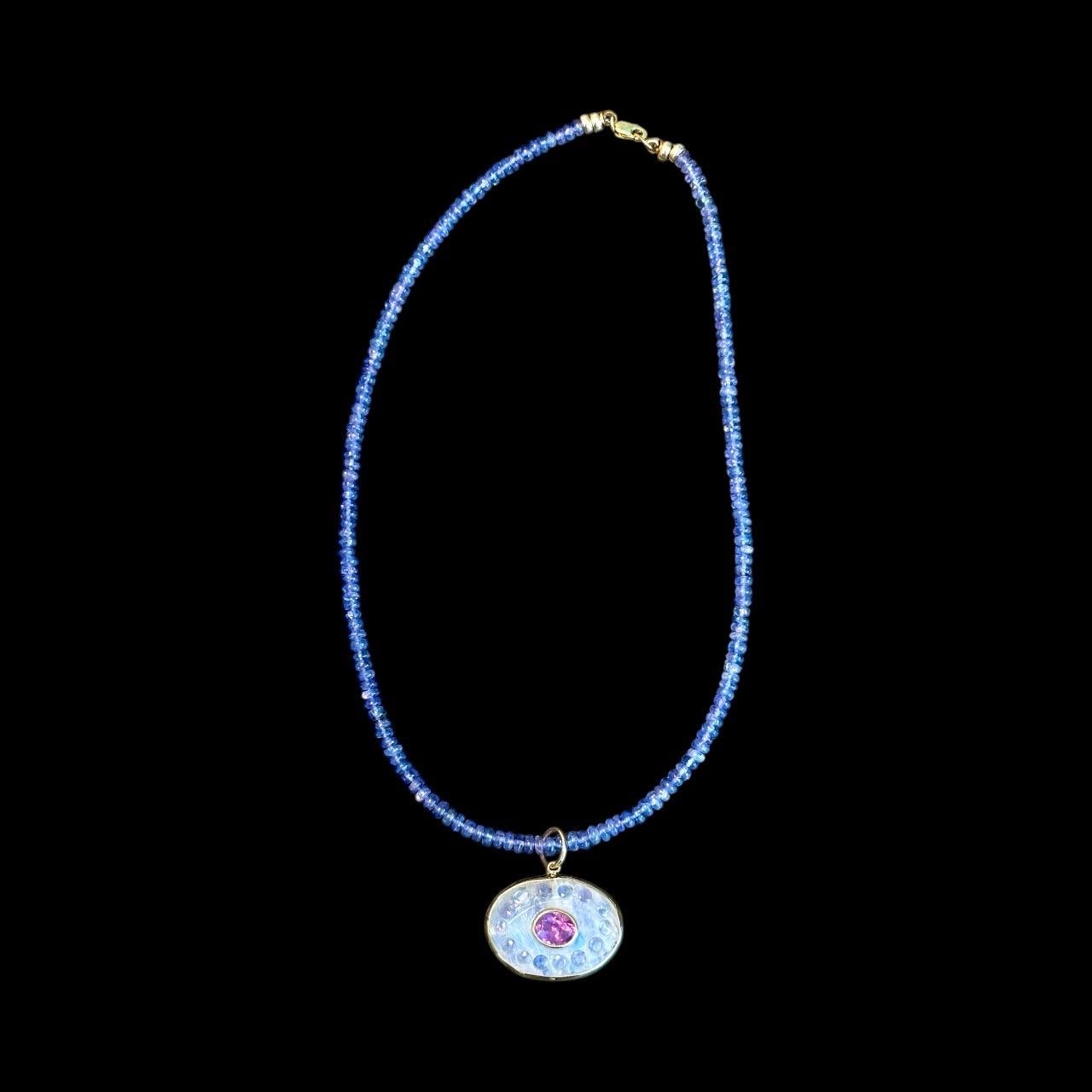 Malocchio in pietra di luna con ametista, tanzanite e collana in oro 14k con tanzanite In condizioni Nuovo in vendita a New York, NY