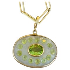 Mondstein Evil Eye mit Peridot und 14k Gold