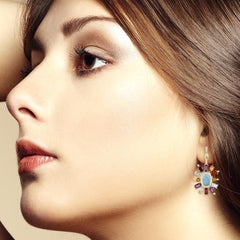 Moonstone Garnet Diamond 14 Karat Gold Earrings