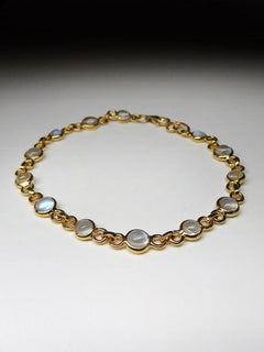 Moonstone Gold Bracelet Magic Blue Shimmer Cabochon Clear Gems Unisex