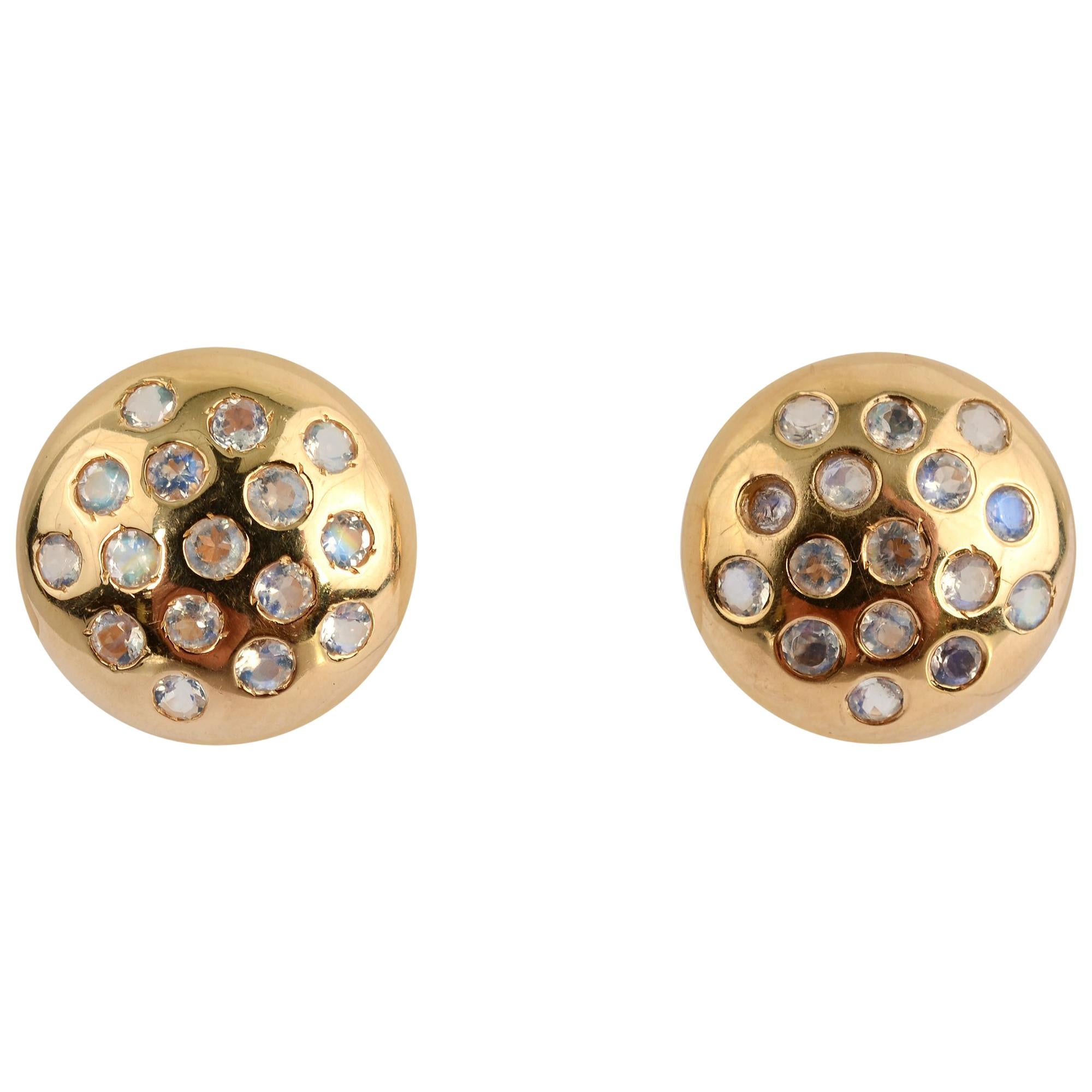 Moonstone Gold Button Earrings by Tous For Sale