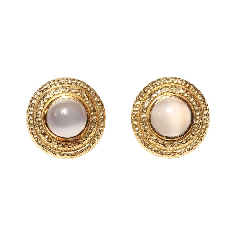 Moonstone Gold ClipOn Earrings For Sale at 1stDibs