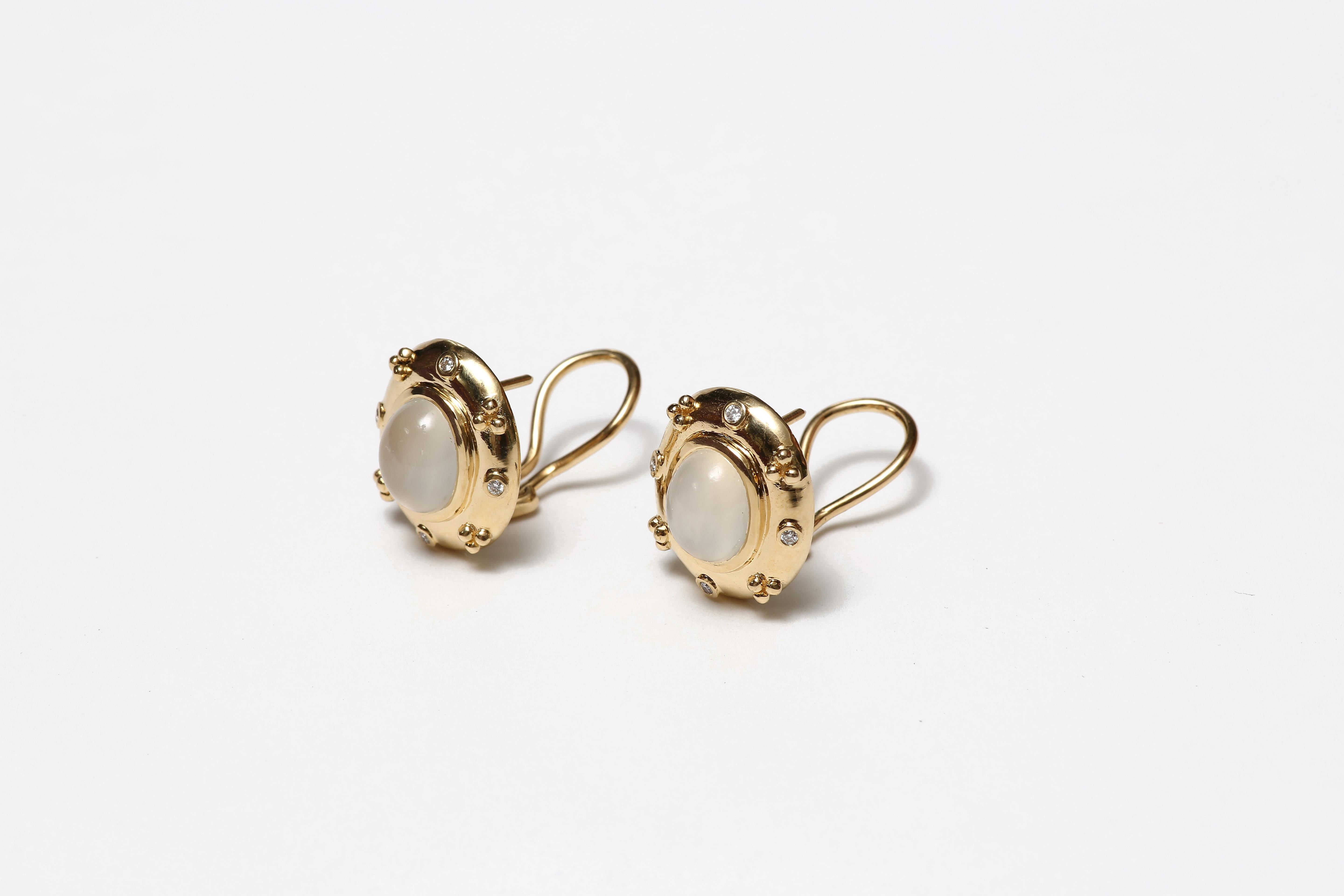 Contemporary Moonstone Gold Diamonds Earrings For Sale