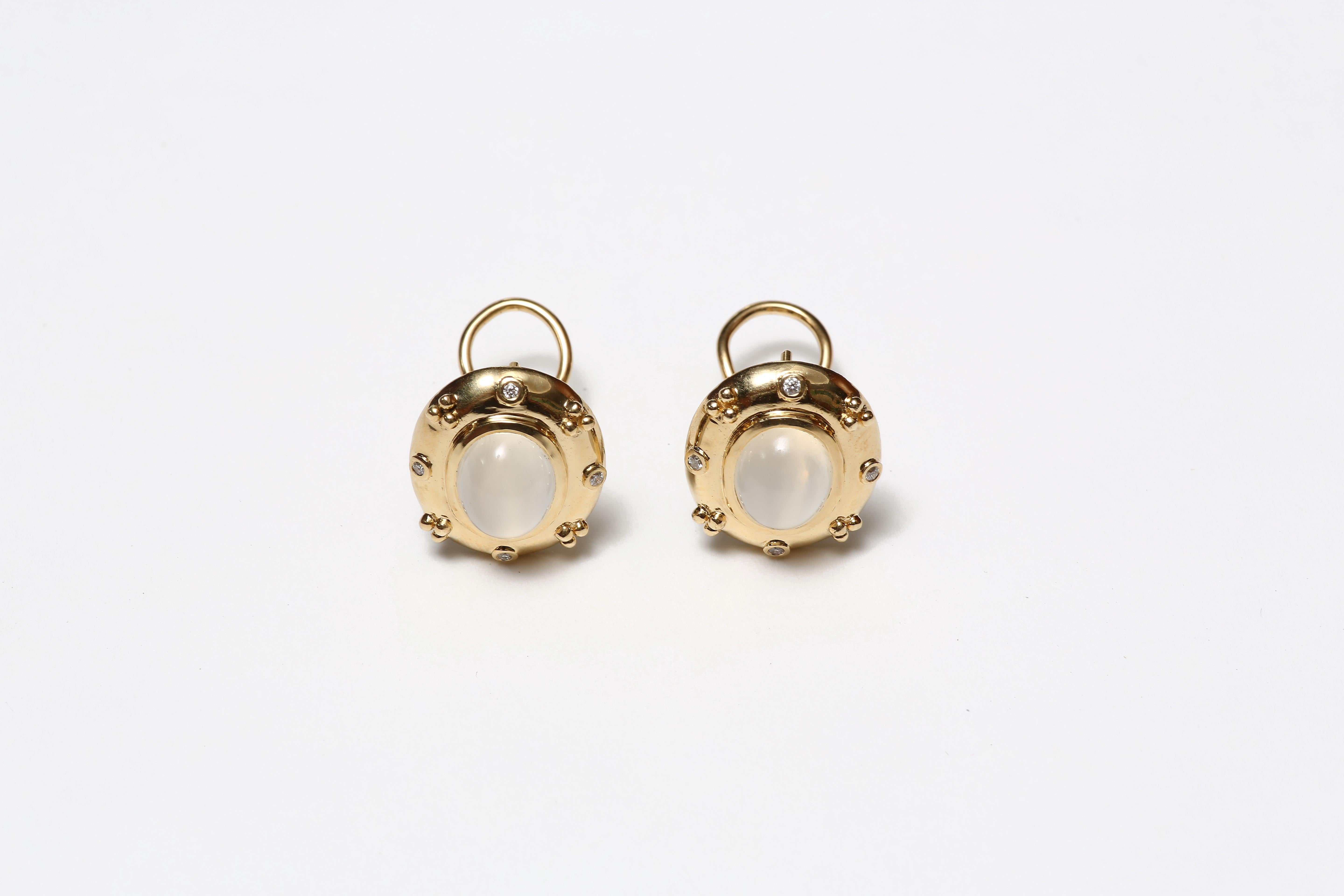 Women's Moonstone Gold Diamonds Earrings For Sale