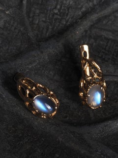 Moonstone Gold Earrings Studs Contemporary Style Magic Tree Collection