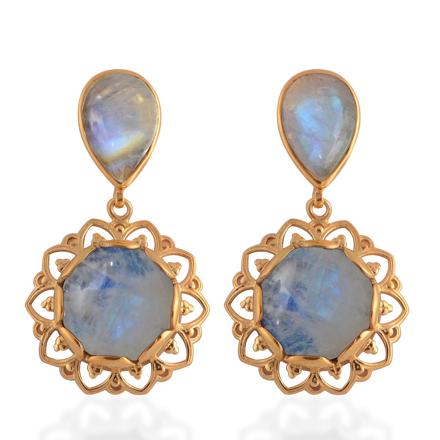 Contemporary Moonstone Gold Plate Drop Earrings For Sale