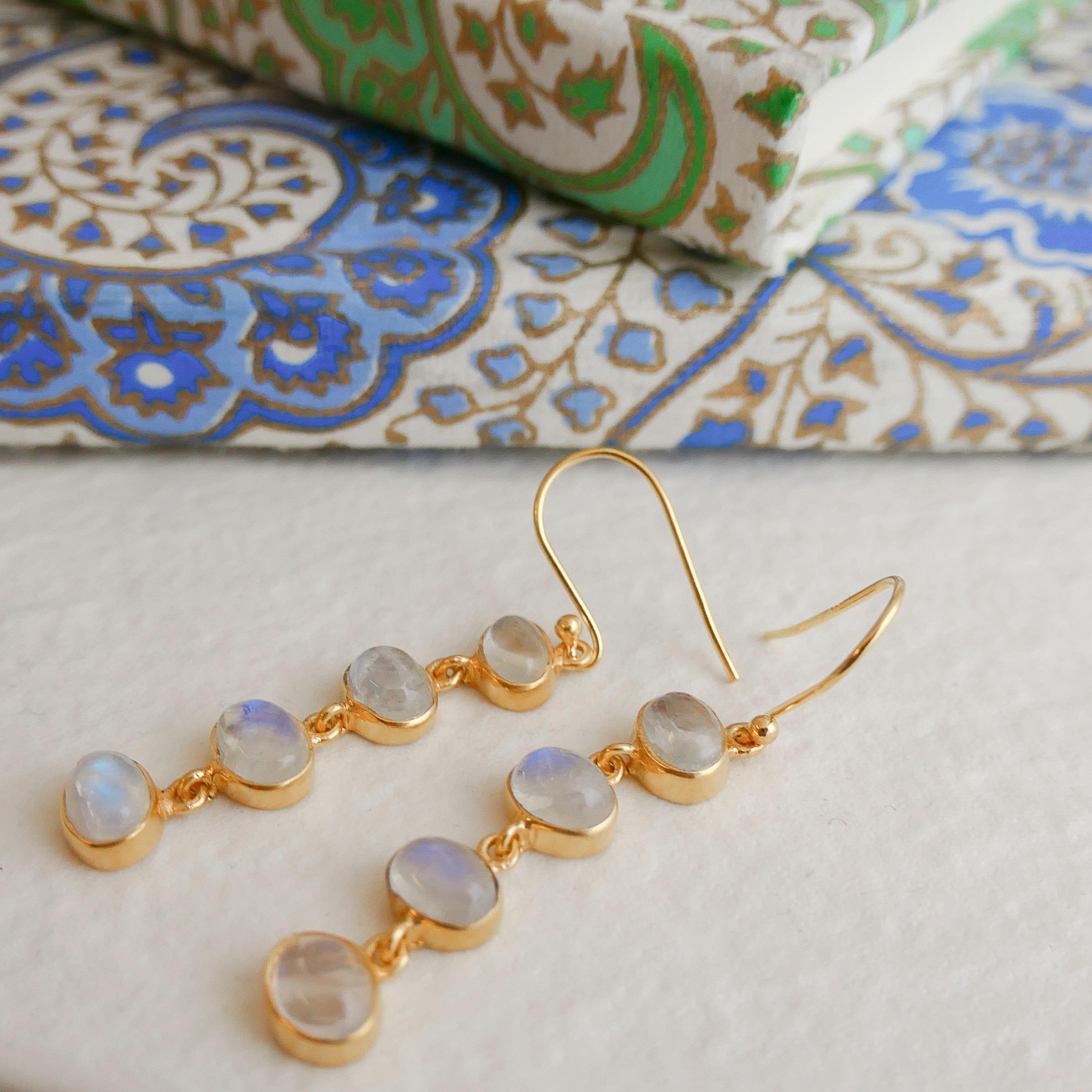 Moonstone Gold Plated Sterling Silver Drop Earrings In New Condition For Sale In Oslo, 03