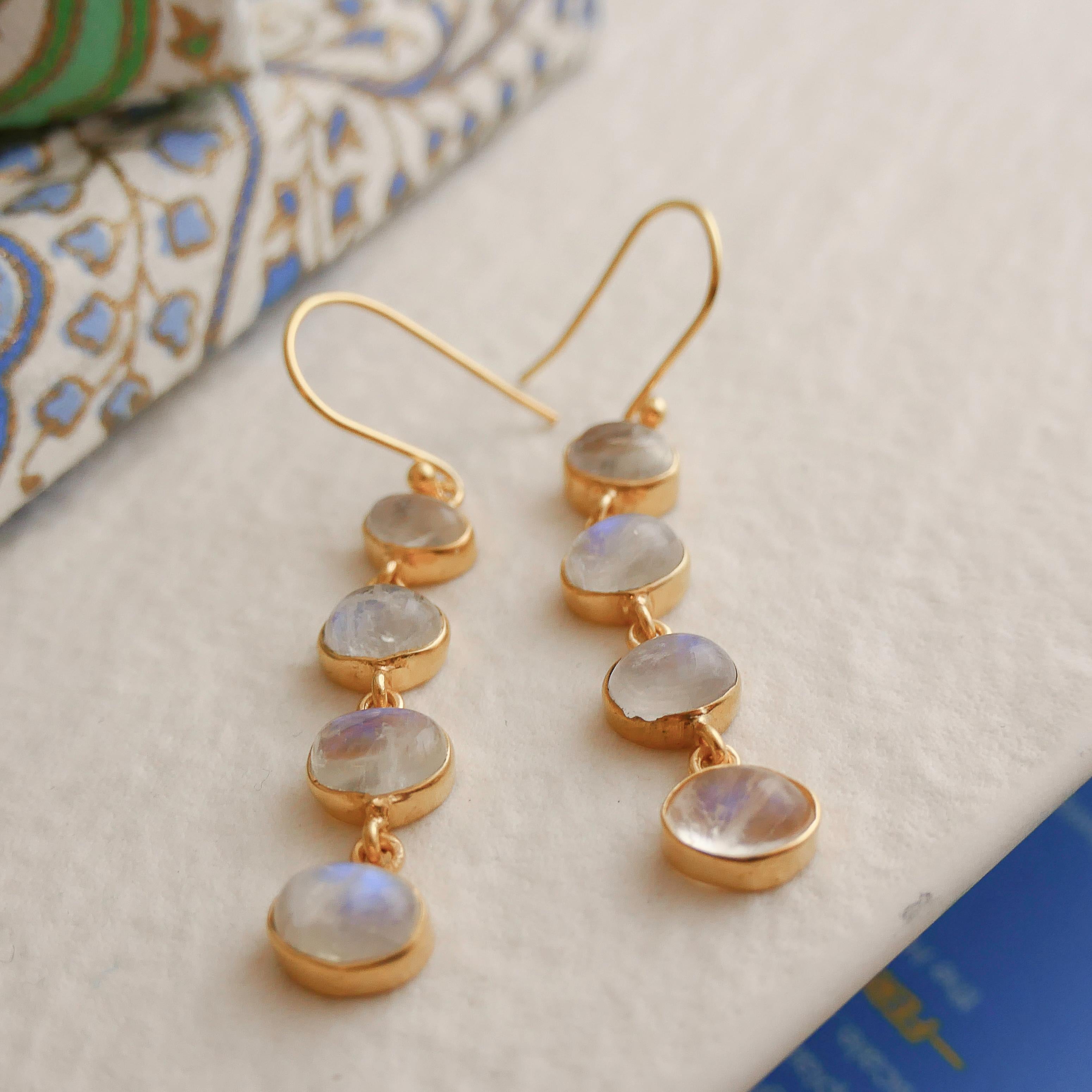 Moonstone Gold Plated Sterling Silver Drop Earrings For Sale 1