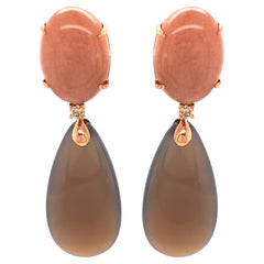 Moonstone Grey Agate and Diamonds on 18k Rose Gold Earrings 