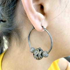 Moonstone Hoop Earrings with Pave Diamonds
