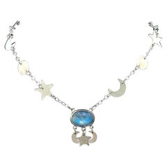 Moonstone Moon & Star  short Necklace