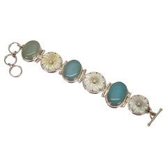 Moonstone Mother of Pearl Sterling Silver Link Vintage Bracelet