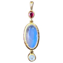 Moonstone, Mozambique Ruby, Diamond and 22 Karat Gold Pendant Necklace