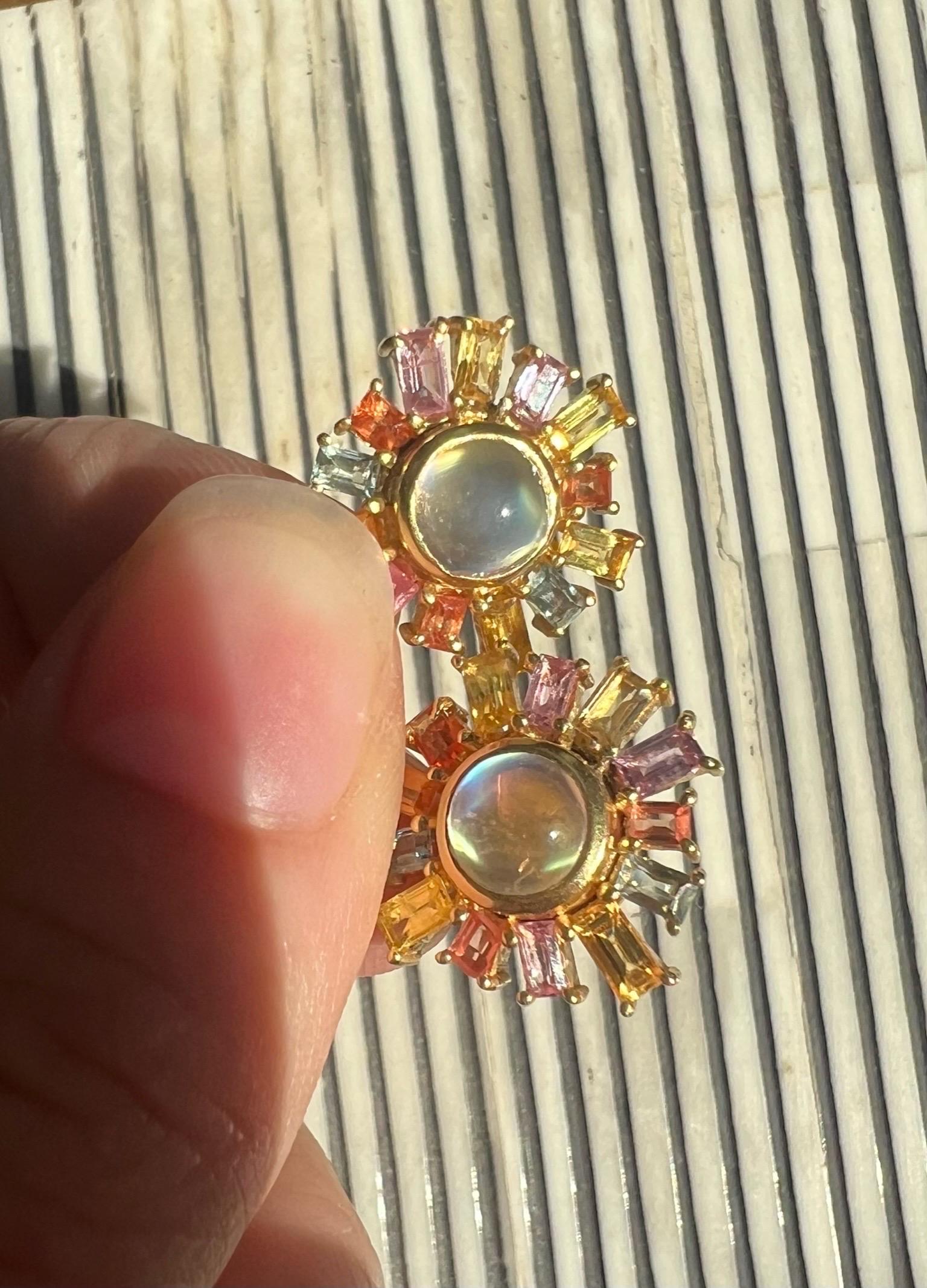 Moonstone, Multicolored Sapphires, 18 Karat Gold Studs by Lauren Harper For Sale 7