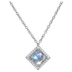 Impresionante Collar de Oro Blanco de 14 K con Piedra Lunar y Diamantes - Mejor Regalo Beverly Hills