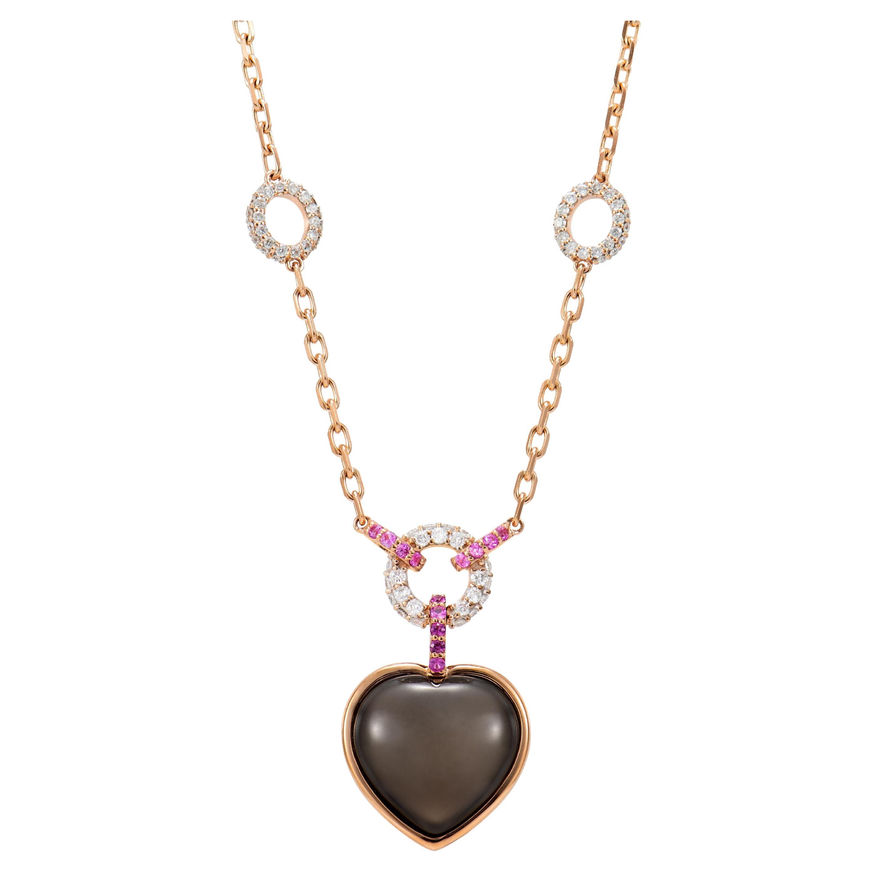 Moonstone Necklace in 18 Karat Rose Gold with Sapphire and Diamond