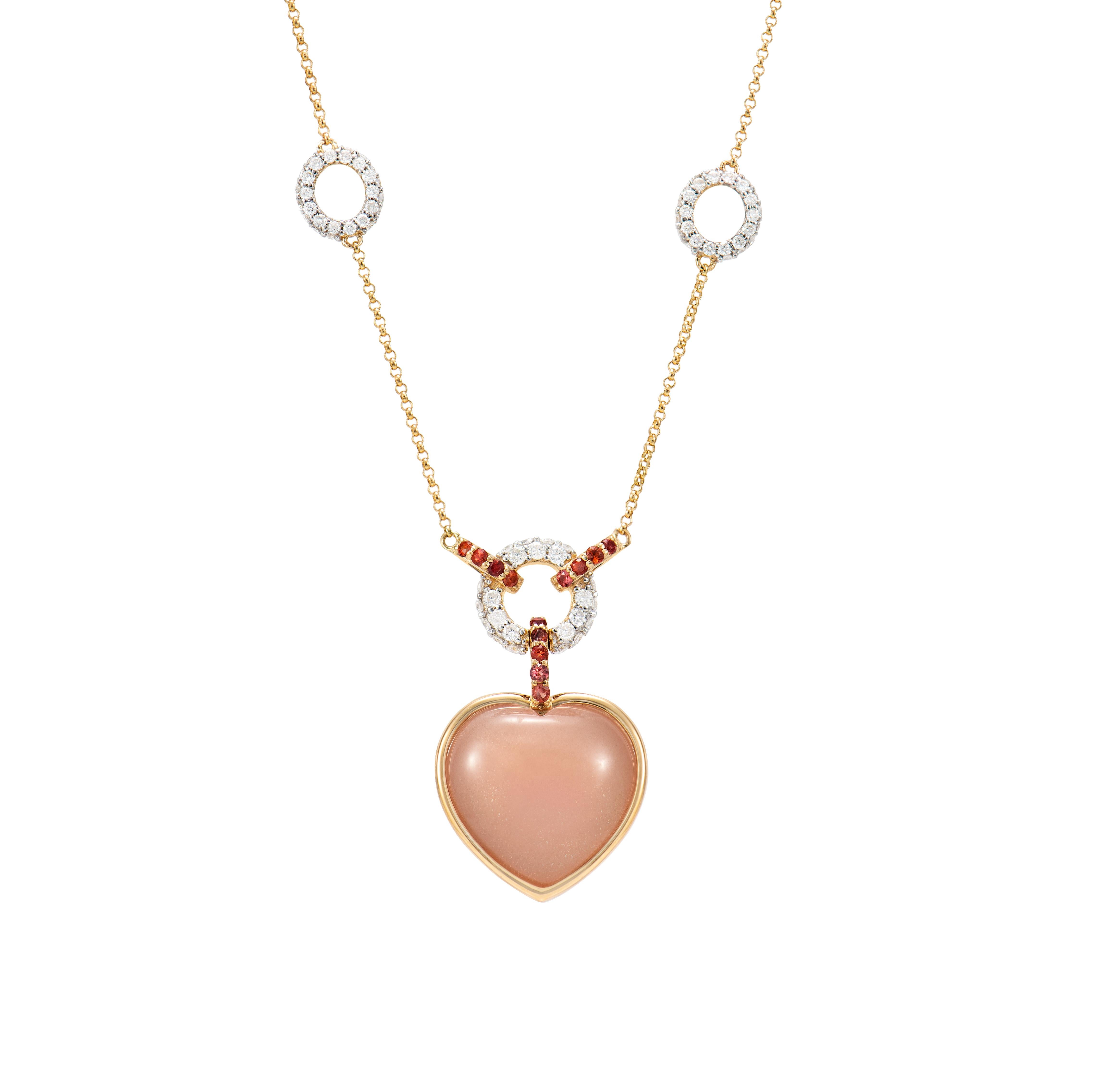 Celebrating the season of love with these delicate heart jewels! These pieces showcase beautiful gemstones with dainty accents to elevatue the beauty of the gem. 

Moonstone Necklace in 18 Karat Yellow Gold with Orange Sapphire and White