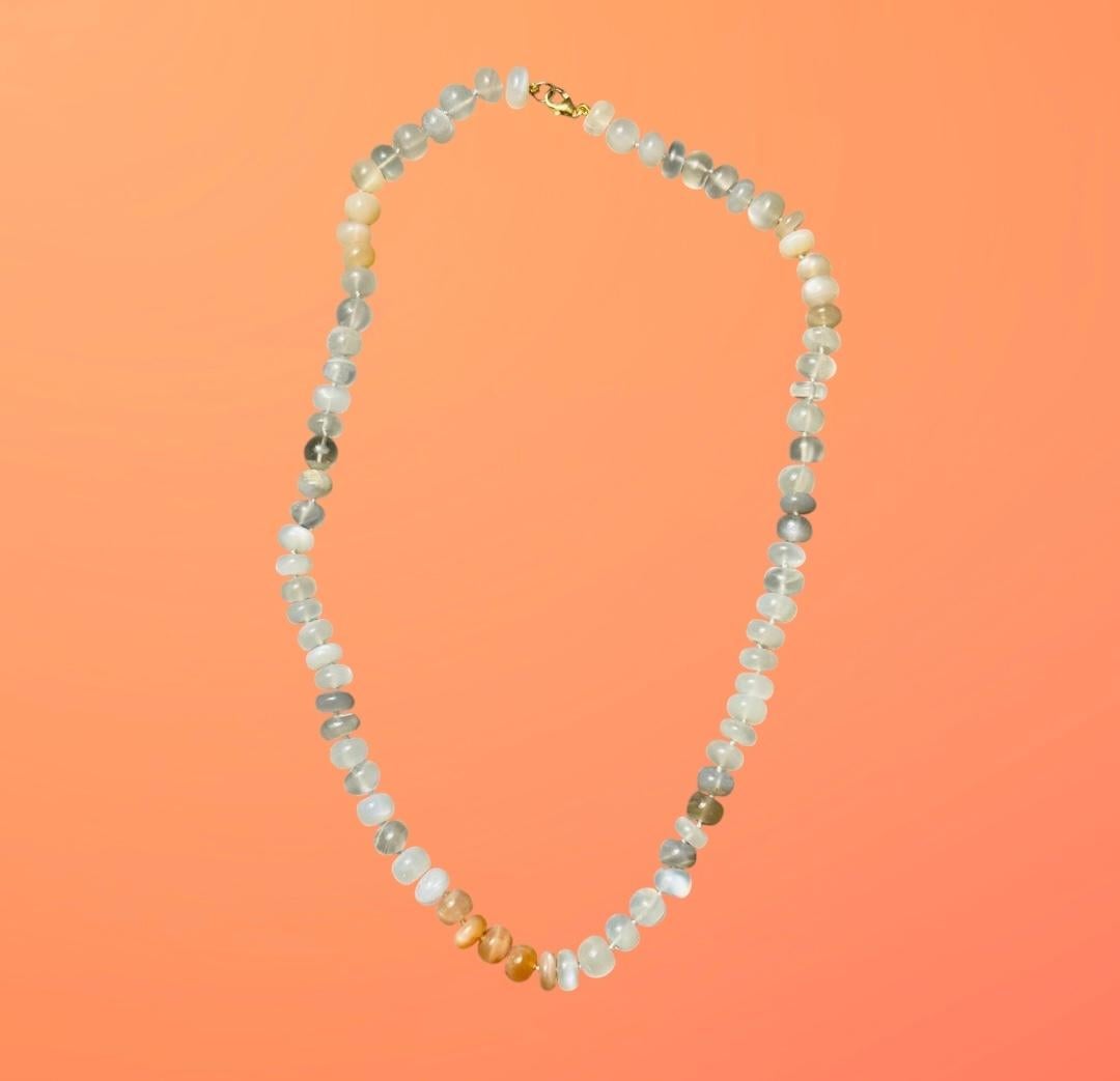 COLLAR DE PIEDRA DE LUNA, Piedra de luna multicolor y oro de 14k en Nuevo estado para la venta en New York, NY