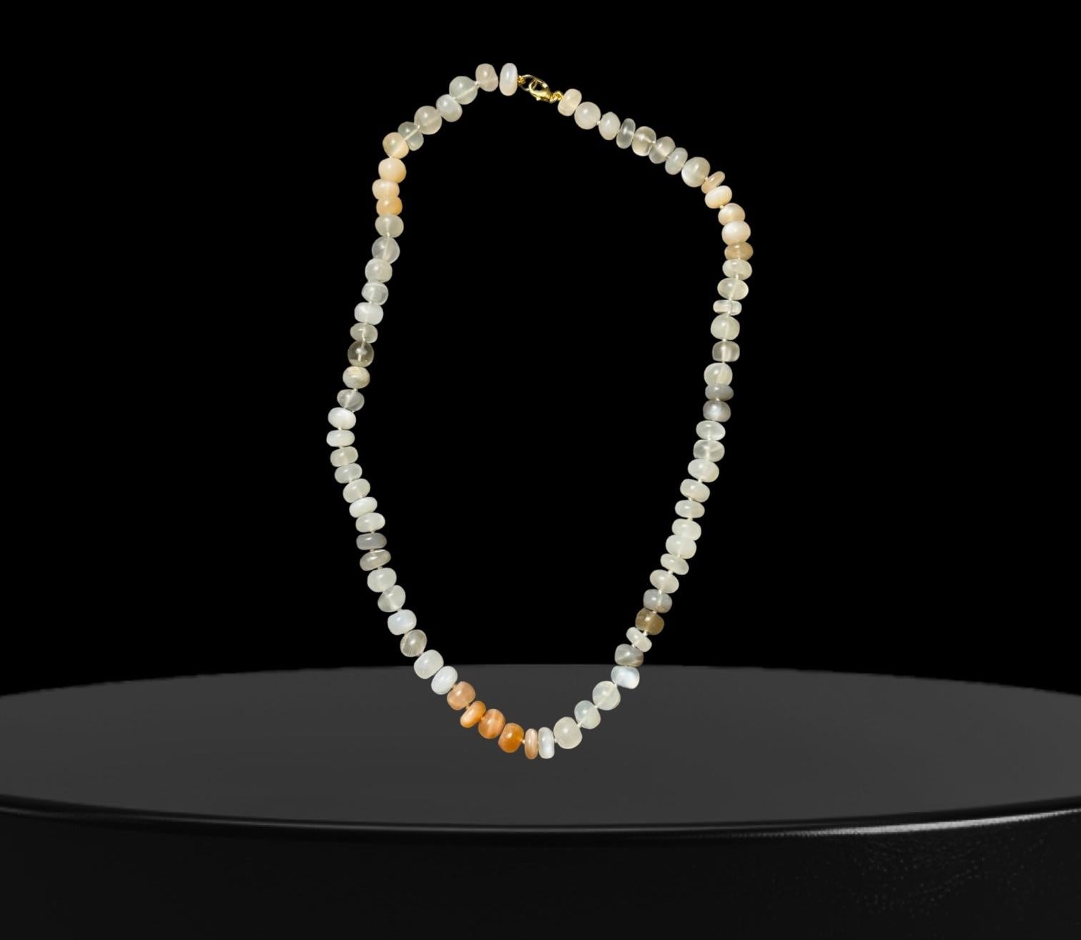 COLLAR DE PIEDRA DE LUNA, Piedra de luna multicolor y oro de 14k en venta 3