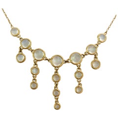 Moonstone Necklace Yellow Gold Graduated Cabochon Blackbird and the Snow