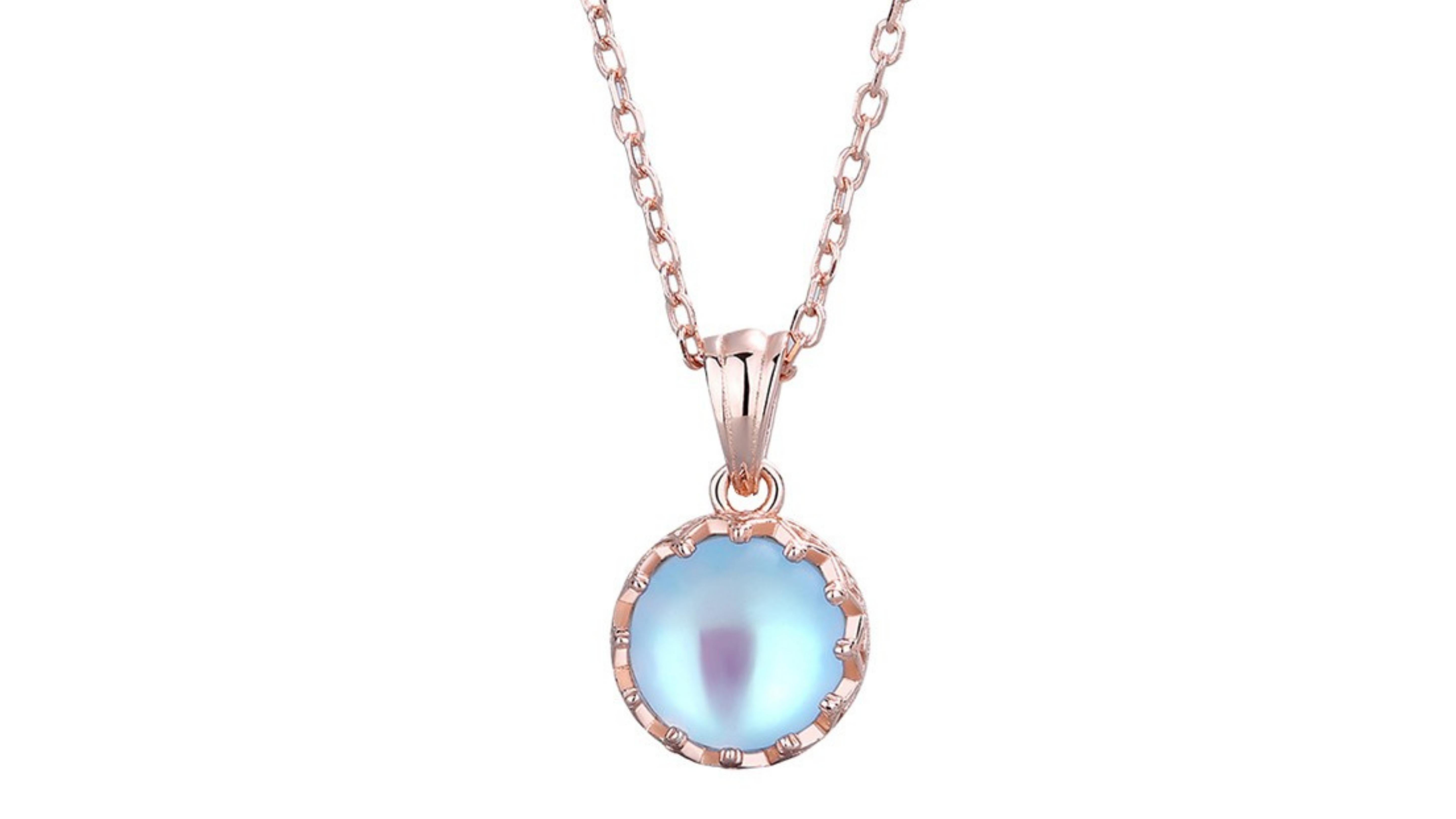 Contemporary Moonstone Necklaces Rose Gold Plated and Sterling Silver For Sale