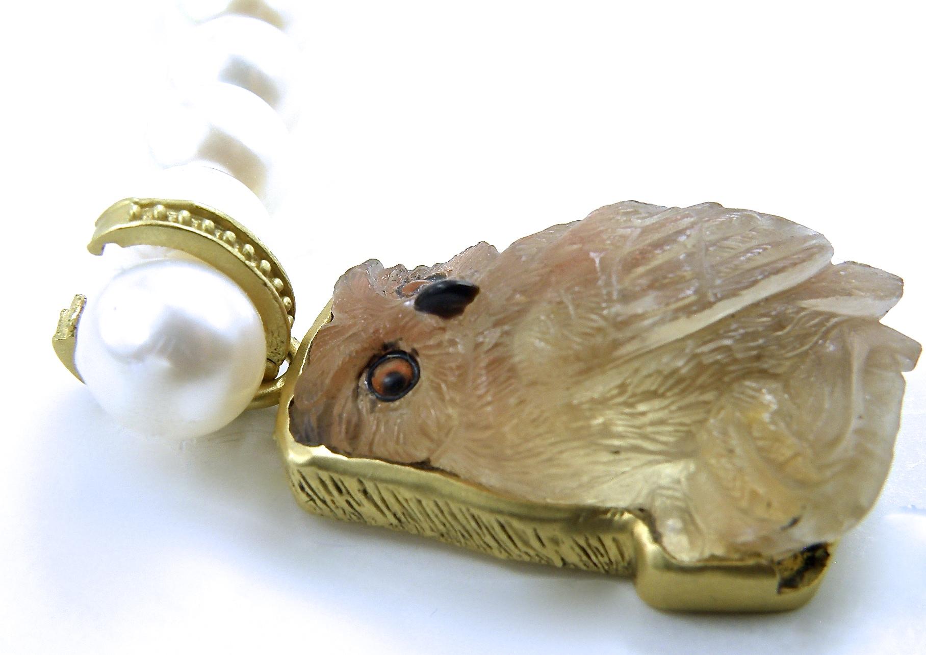 Women's or Men's Moonstone Onyx Citrine Gold Owl Pendant