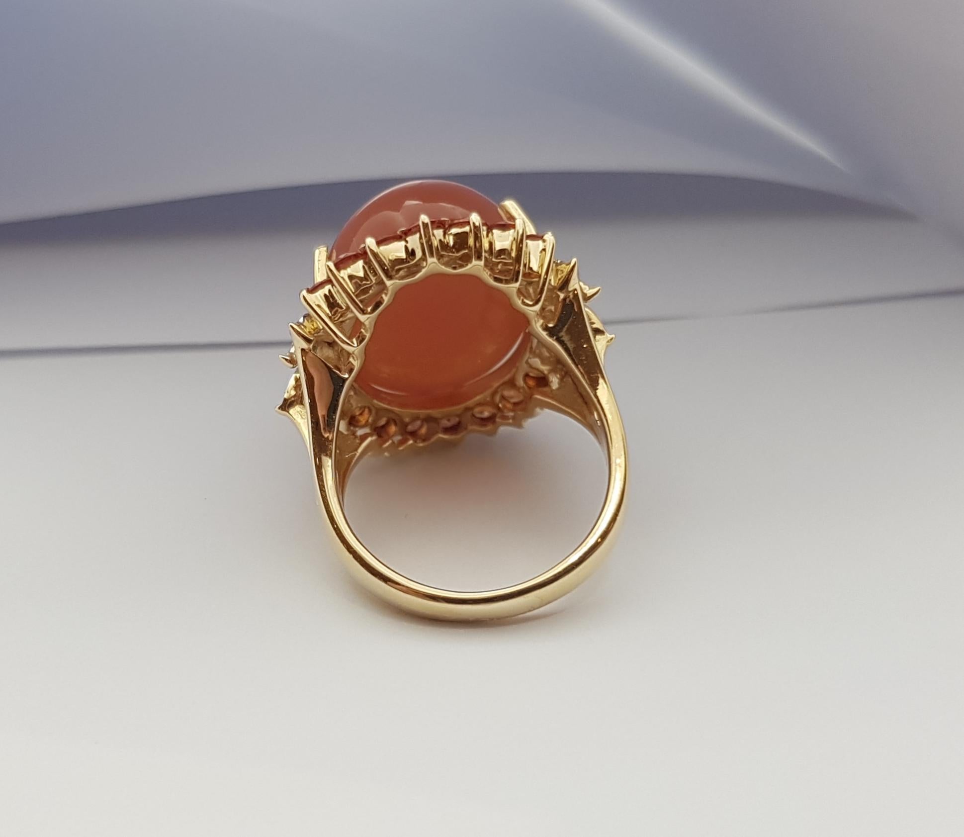 Moonstone, Orange Sapphire and Diamond Ring Set in 14 Karat Gold Settings For Sale 2