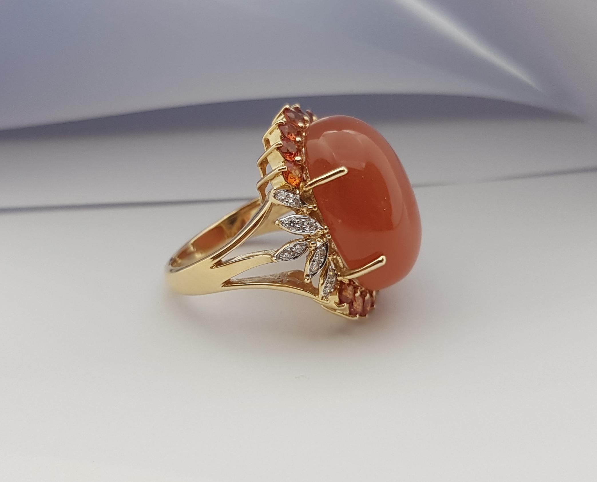Moonstone, Orange Sapphire and Diamond Ring Set in 14 Karat Gold Settings For Sale 3