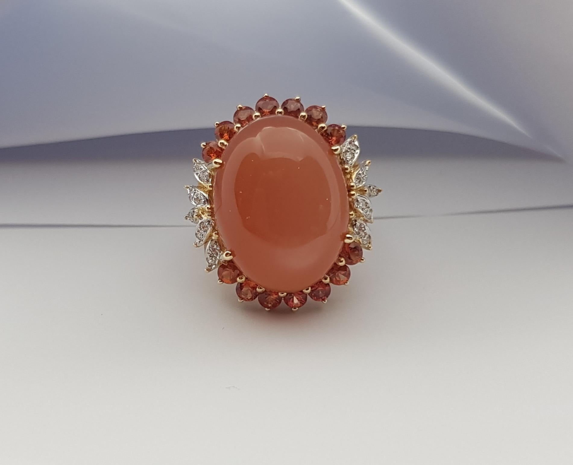 Moonstone, Orange Sapphire and Diamond Ring Set in 14 Karat Gold Settings For Sale 4