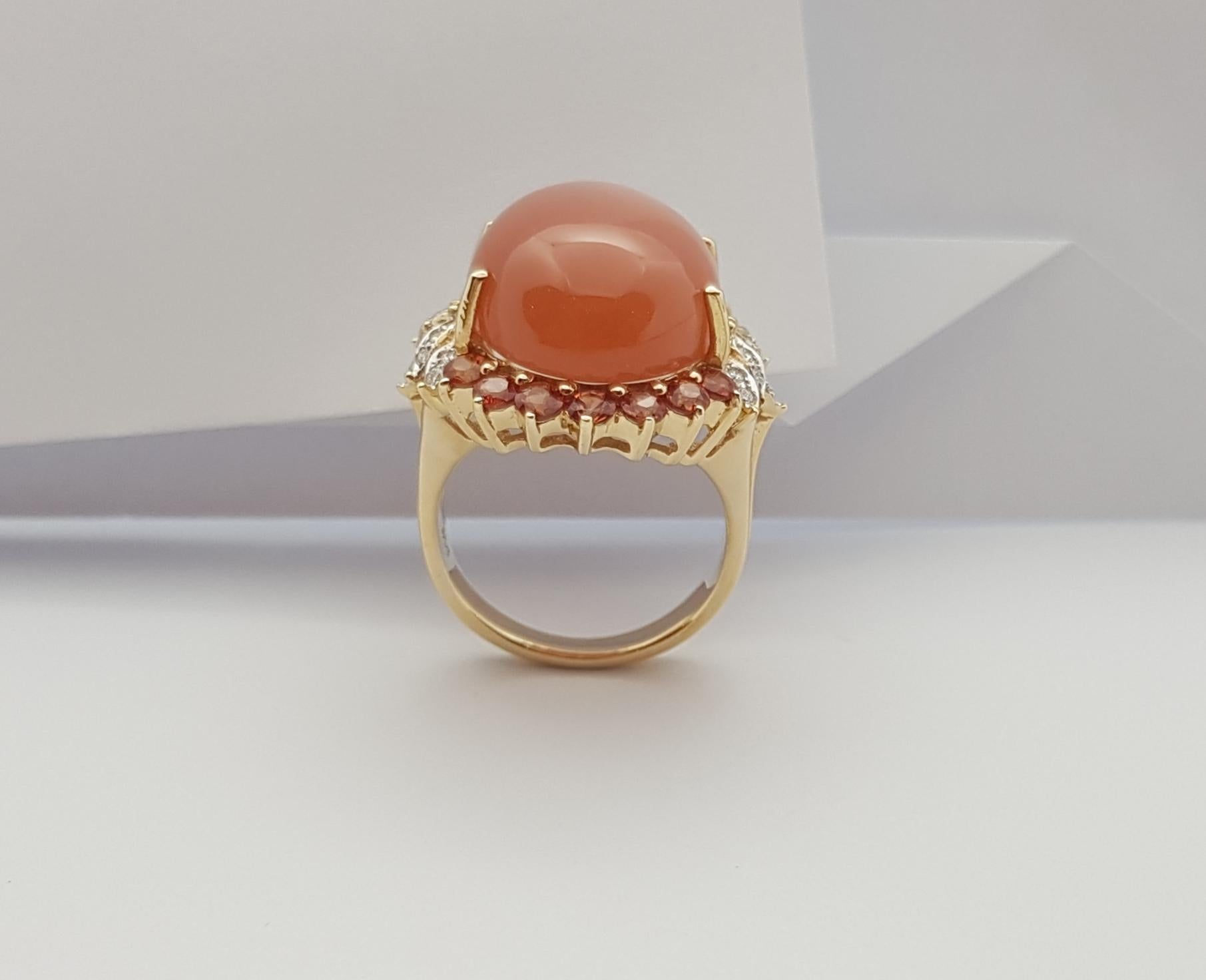 Moonstone, Orange Sapphire and Diamond Ring Set in 14 Karat Gold Settings For Sale 5