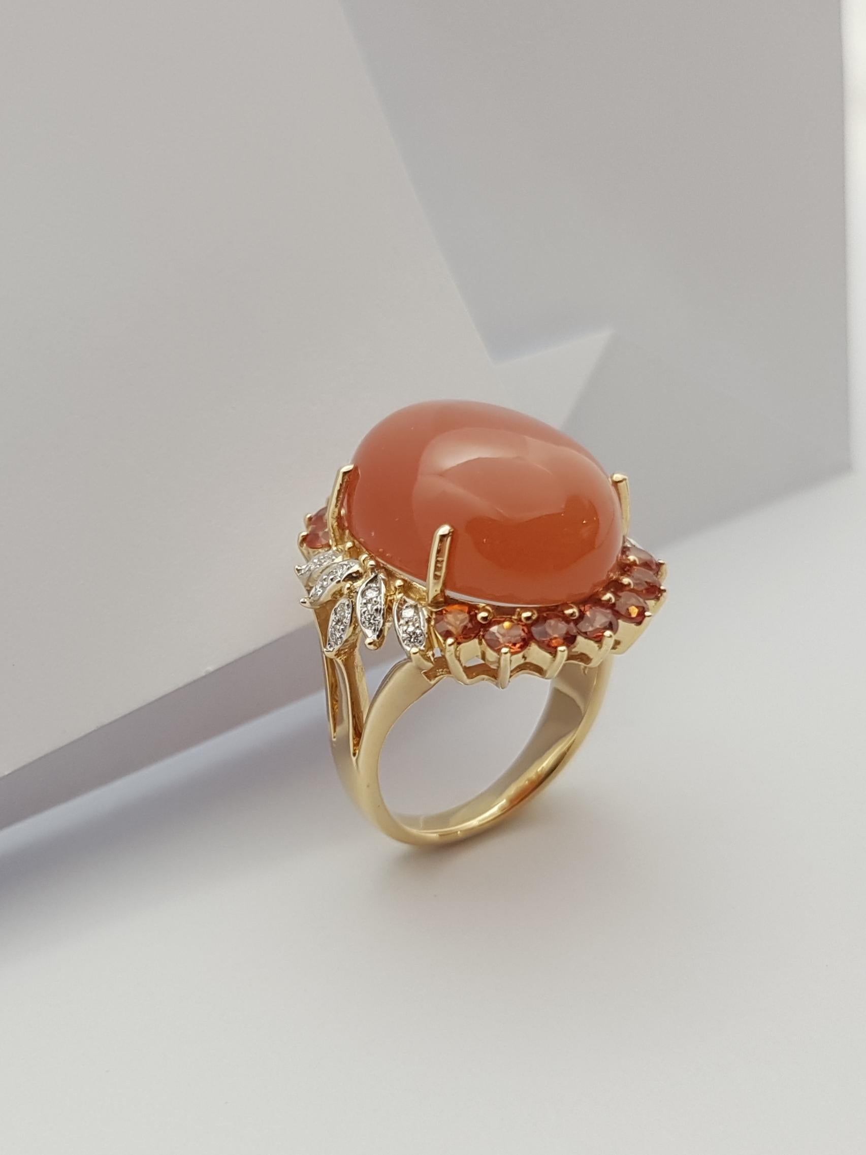 Moonstone, Orange Sapphire and Diamond Ring Set in 14 Karat Gold Settings For Sale 6