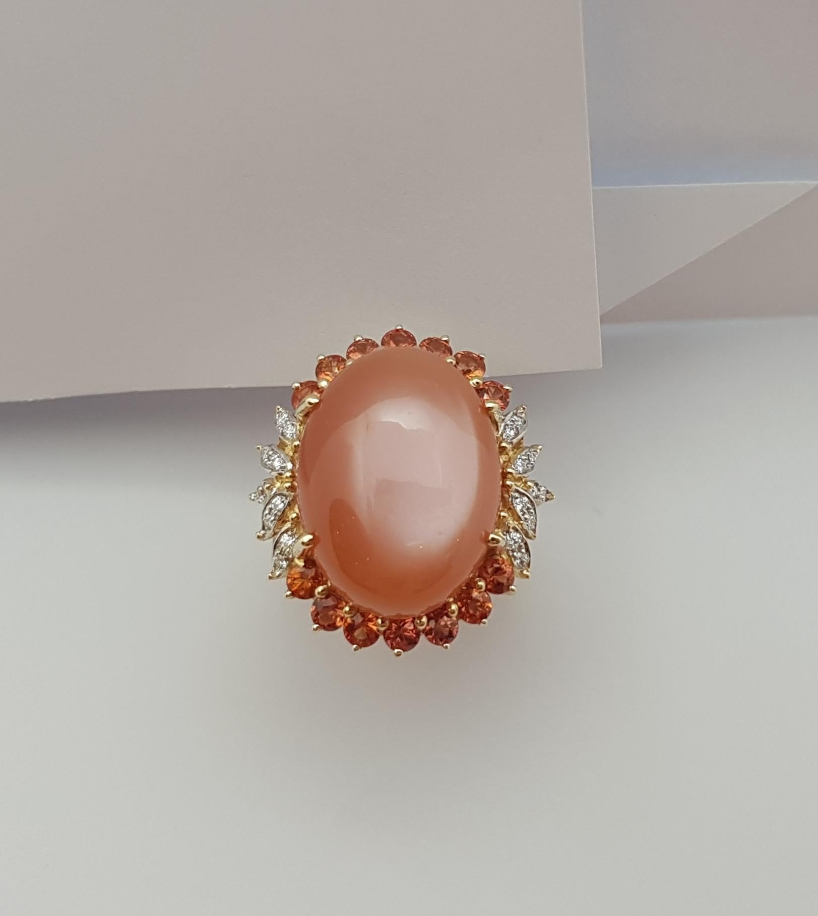 Moonstone, Orange Sapphire and Diamond Ring Set in 14 Karat Gold Settings For Sale 7
