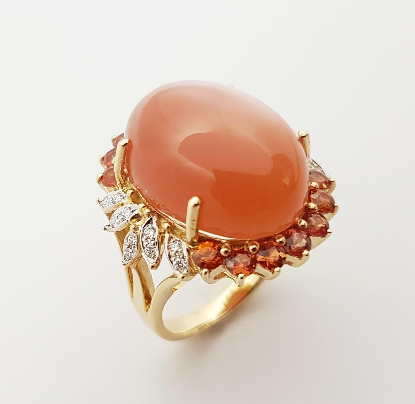 Women's Moonstone, Orange Sapphire and Diamond Ring Set in 14 Karat Gold Settings For Sale