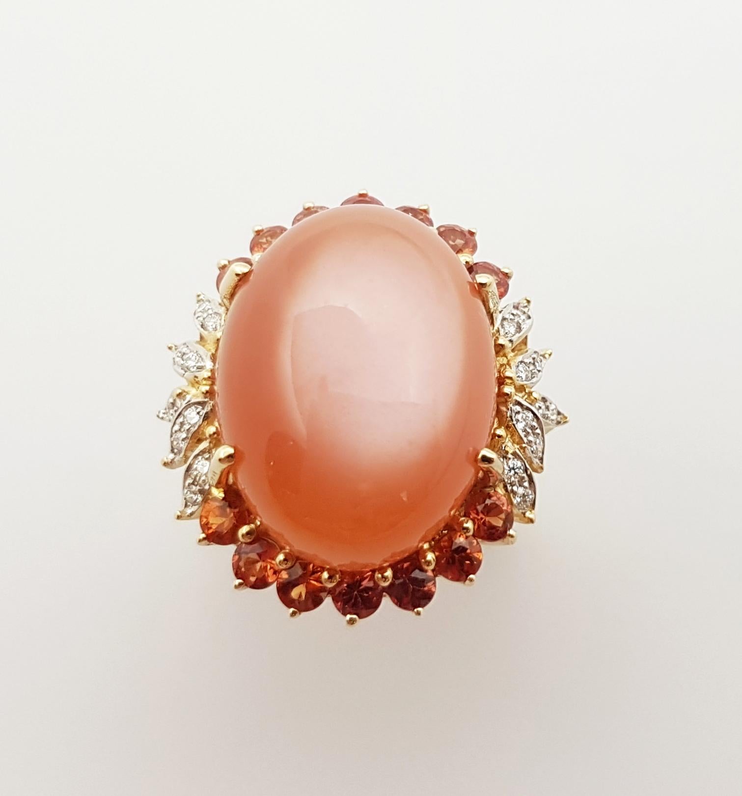 Moonstone, Orange Sapphire and Diamond Ring Set in 14 Karat Gold Settings For Sale 1