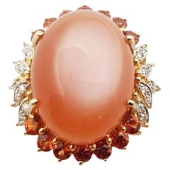 Moonstone, Orange Sapphire and Diamond Ring Set in 14 Karat Gold Settings
