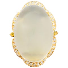 Moonstone Oval Cabochon and White Diamond Cocktail Ring in 18 Karat Yellow Gold Moonstone Oval Cabochon and White Diamond Cocktail Ring in 18 Karat Yellow Gold
