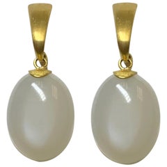 Moonstone Oval Cabochon Earrings in 18 Karat Gold, A2 by Arunashi