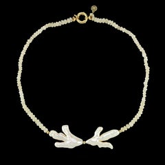 Moonstone and Baroque Pearl 14k Gold Necklace