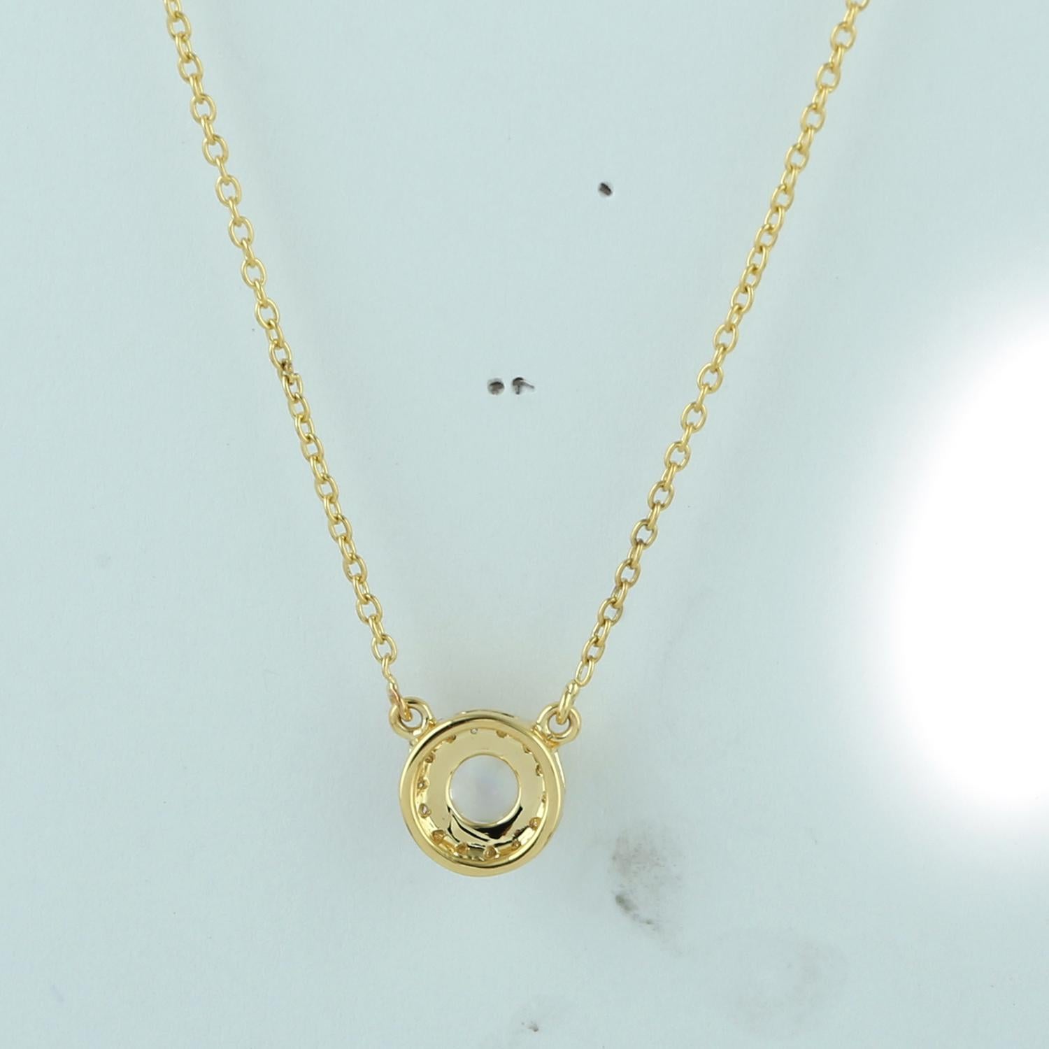 Contemporary Moonstone & Pave Diamond Pendant Chain Necklace Made In 18k Yellow Gold For Sale