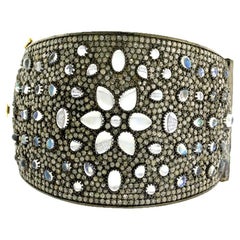 Moonstone & Pave Diamonds Cuff with Grill Made in 14k Gold & Silver