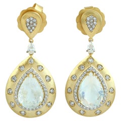 Moonstone Pear Shaped Dangle Earrings With Diamonds In 14k Yellow Gold